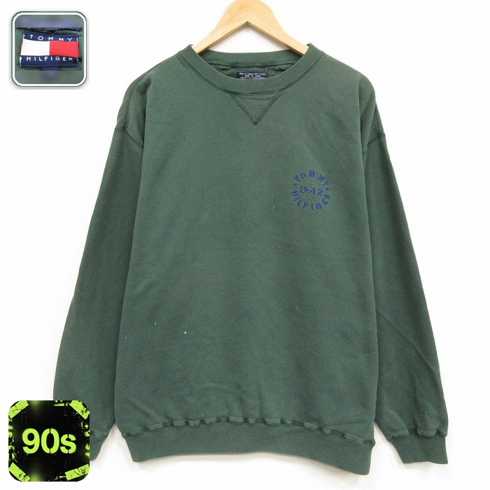 トミーヒルフィガー 90s 長袖スウェット ワンポイントロゴ グリーン メンズXL相当 | 古着