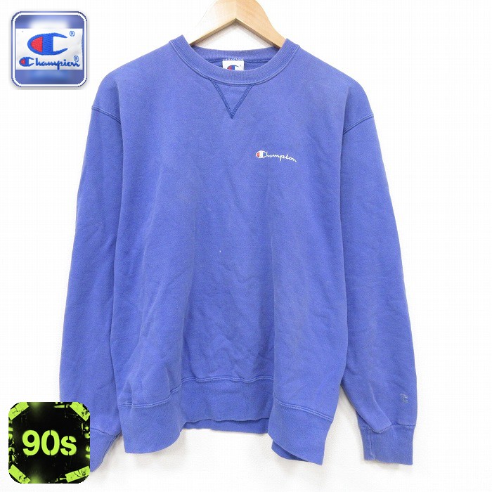 チャンピオン 90s 長袖スウェット ワンポイントロゴ パープル メンズL相当 | 古着