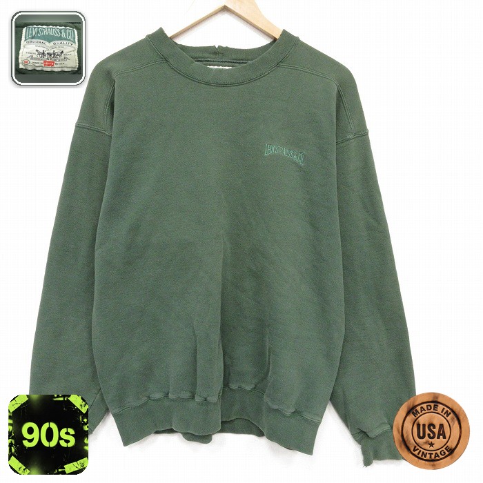 リーバイス 90s 長袖スウェット ワンポイントロゴ グリーン メンズL相当 | 古着