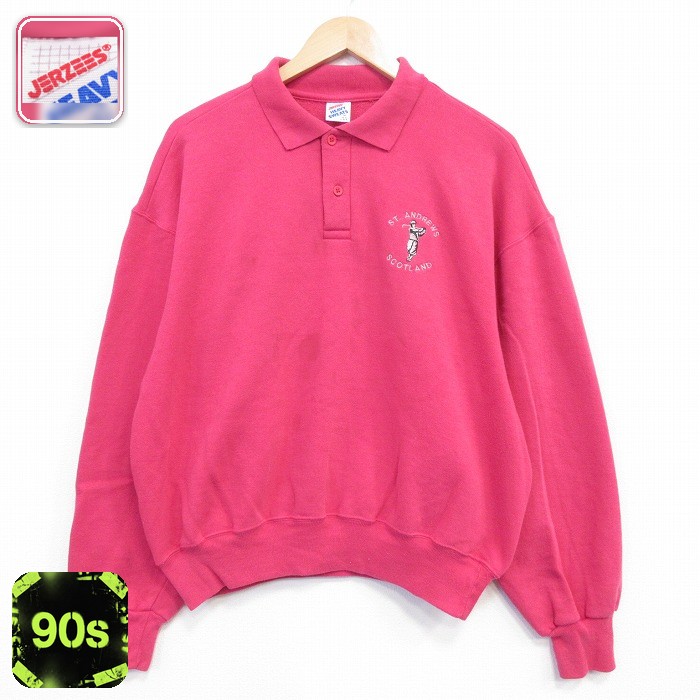 ジャージーズ 長袖 スウェット 90s ゴルフ 襟付き ピンク メンズXL相当 | 古着