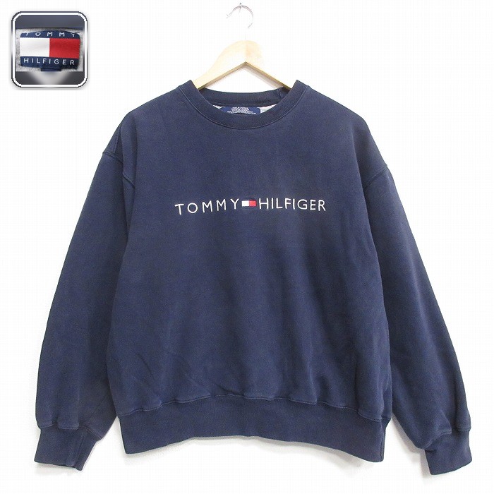 トミーヒルフィガー 長袖スウェット ビッグロゴ ネイビー メンズXL相当 | 古着