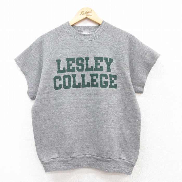 S★古着 ジャージーズ 半袖 スウェット メンズ 80年代 80s LESLEY COLLEGE ラグラン クルーネック USA製 グレー 霜降り 25apr09 中古 スエット トレーナー トップス