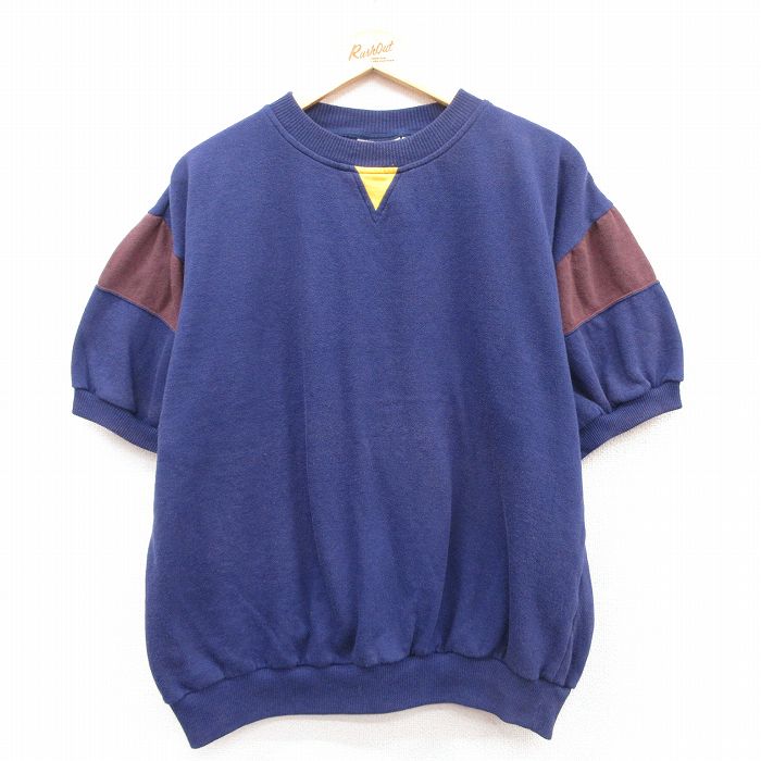 XL★古着 半袖 スウェット メンズ 90年代 90s 大きいサイズ クルーネック 紺他 ネイビー 【spe】 25apr24 中古 スエット トレーナー トップス