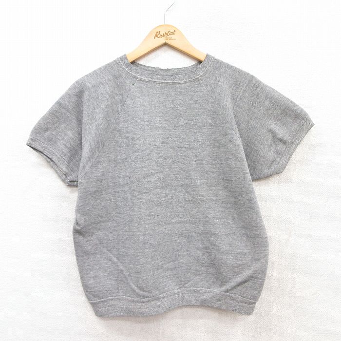 M★古着 半袖 スウェット メンズ 80年代 80s 無地 ラグラン クルーネック グレー 霜降り 25apr24 中古 スエット トレーナー トップス