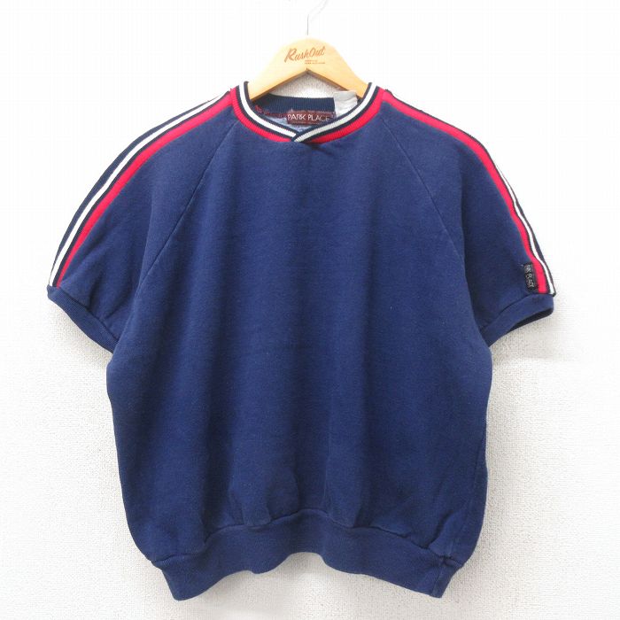 XL★古着 半袖 スウェット メンズ 90年代 90s 無地 ラグラン クルーネック 紺 ネイビー 25may24 中古 スエット トレーナー トップス
