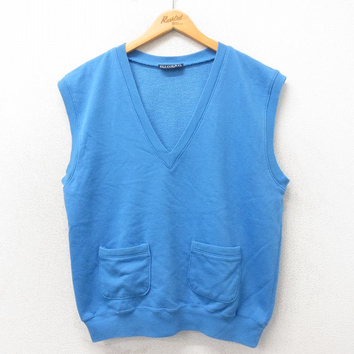 L★古着 ノースリーブ スウェット メンズ 90年代 90s 無地 Vネック 青 ブルー 25may24 中古 スエット トレーナー トップス
