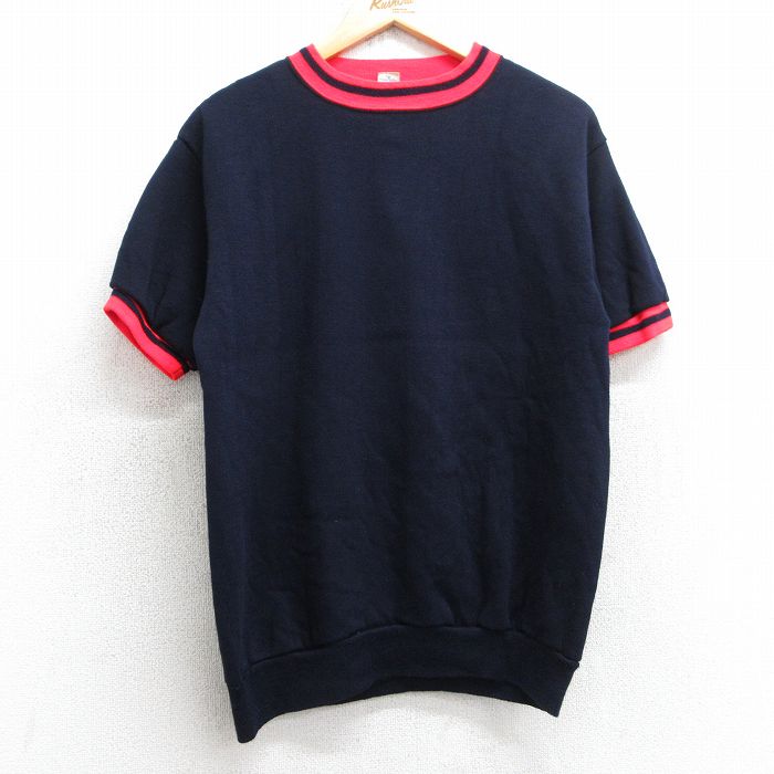 M★古着 半袖 スウェット メンズ 80年代 80s 無地 クルーネック 濃紺 ネイビー 25jul03 中古 スエット トレーナー トップス