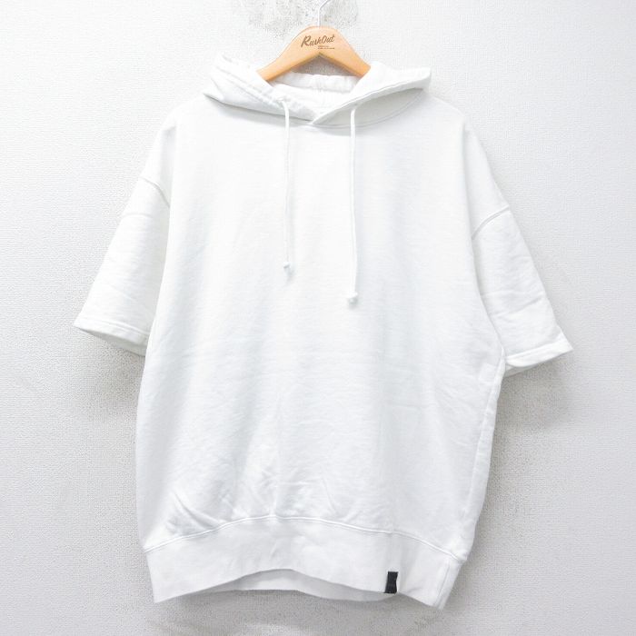 XL★古着 半袖 スウェット パーカー メンズ 無地 白 ホワイト 25jul04 中古 スエット トレーナー トップス