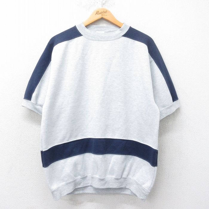 【50%OFF】L★古着 半袖 スウェット メンズ 00年代 00s 無地 クルーネック グレー 霜降り他 25jul04 中古 スエット トレーナー トップス