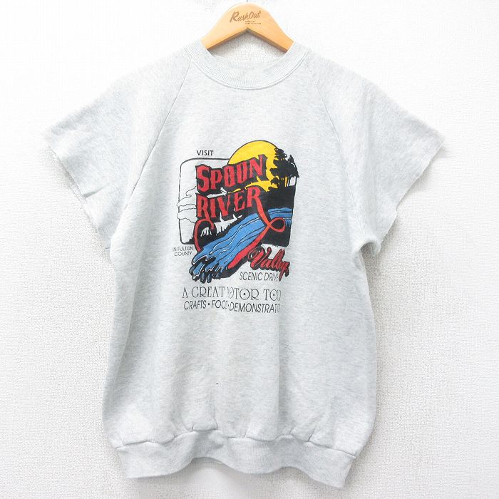 L★古着 フルーツオブザルーム 半袖 スウェット メンズ 90年代 90s SPOON RIVER ラグラン クルーネック USA製 グレー 霜降り 【spe】 25jul04 中古 スエット トレーナー トップス