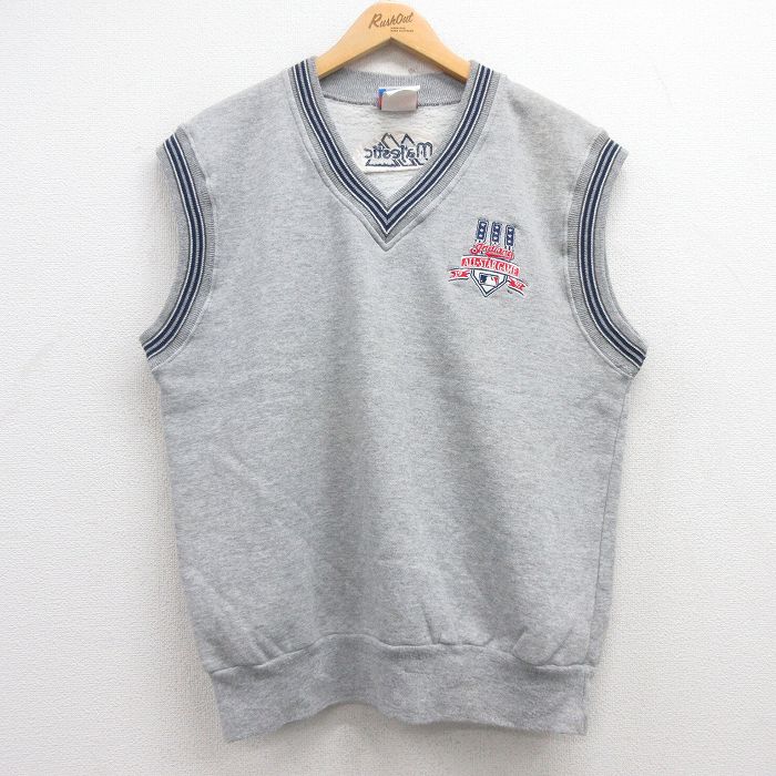 L★古着 マジェスティック ノースリーブ スウェット メンズ 90年代 90s MLB クリーブランドインディアンス オールスターゲーム Vネック USA製 グレー 霜降り メジャーリーグ ベースボール 野球 25jul04 中古 スエット トレーナー トップス