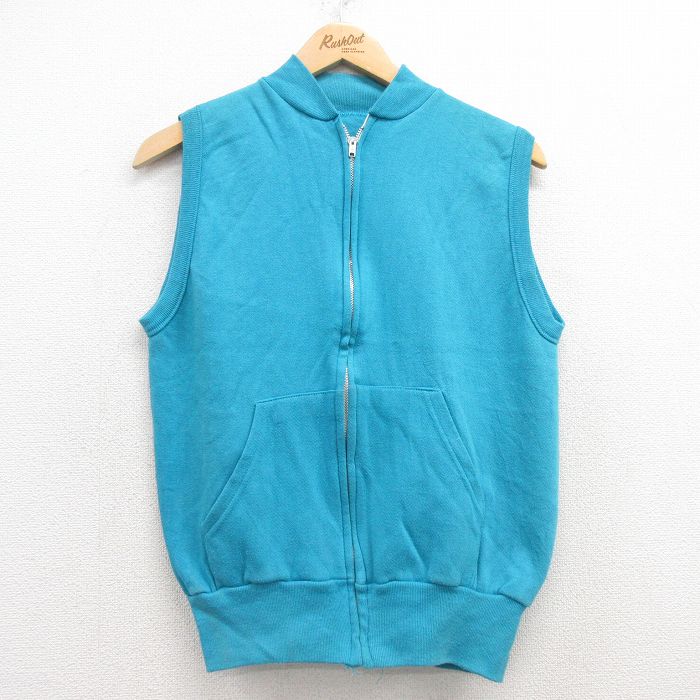 S★古着 ノースリーブ フルジップ スウェット メンズ 80年代 80s 無地 水色 25jul04 中古 スエット トレーナー トップス