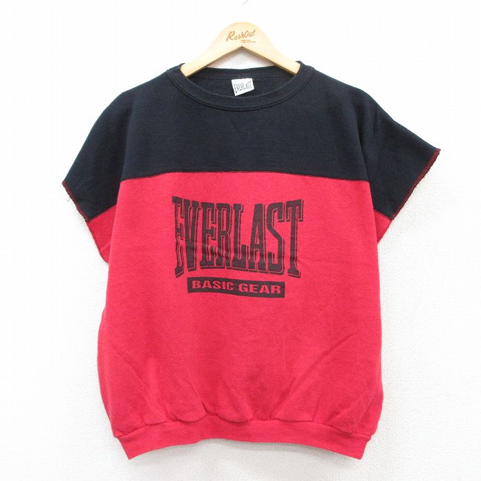 XL★古着 半袖 スウェット メンズ 90年代 90s EVERLAST ツートンカラー クルーネック USA製 赤他 レッド 25jul08 中古 スエット トレーナー トップス