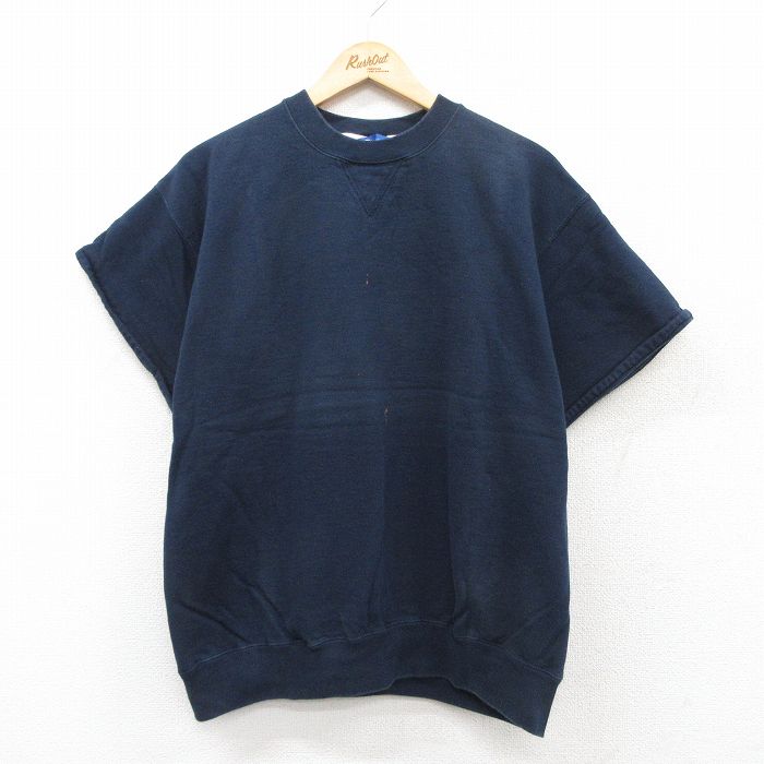 XL★古着 チャンピオン champion 半袖 スウェット メンズ 無地 クルーネック 紺 ネイビー 25jul08 中古 スエット トレーナー トップス