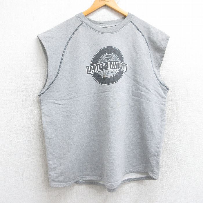 【20%OFF】XL★古着 ハーレーダビッドソン Harley Davidson ノースリーブ スウェット メンズ 00年代 00s バイク フォートワース 大きいサイズ クルーネック USA製 グレー 霜降り 【spe】 25aug13 中古 スエット トレーナー トップス
