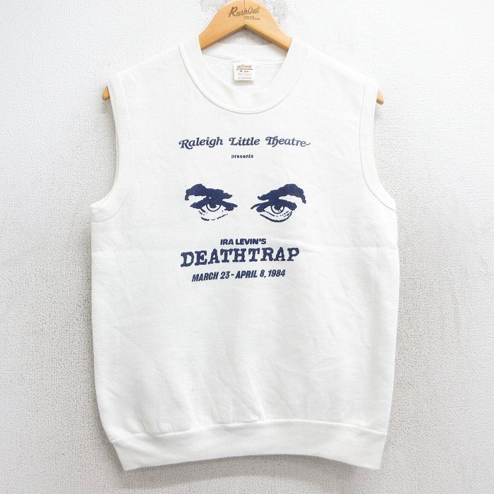 【50%OFF】S★古着 ノースリーブ スウェット メンズ 80年代 80s 目 DEATHTRAP クルーネック USA製 白 ホワイト 25aug13 中古 スエット トレーナー トップス