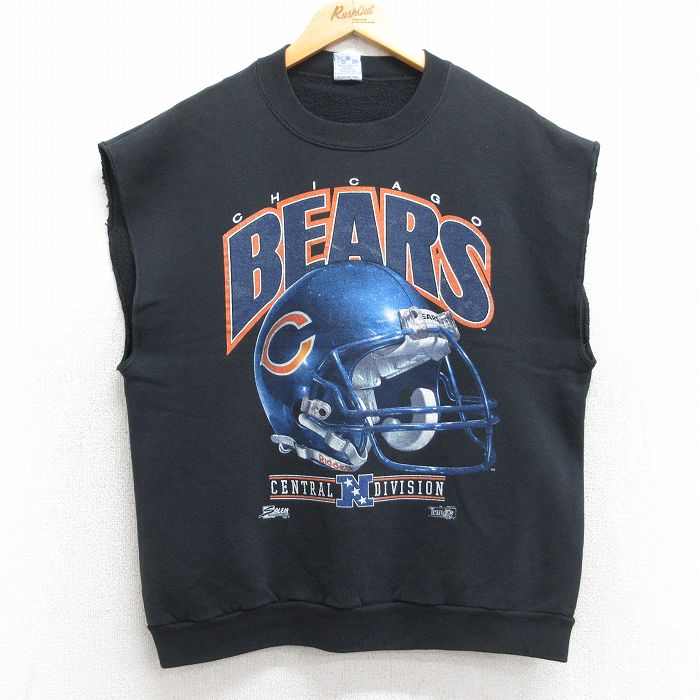 L★古着 ノースリーブ スウェット メンズ 90年代 90s NFL シカゴベアーズ クルーネック USA製 黒 ブラック アメフト スーパーボウル 25aug13 中古 スエット トレーナー トップス