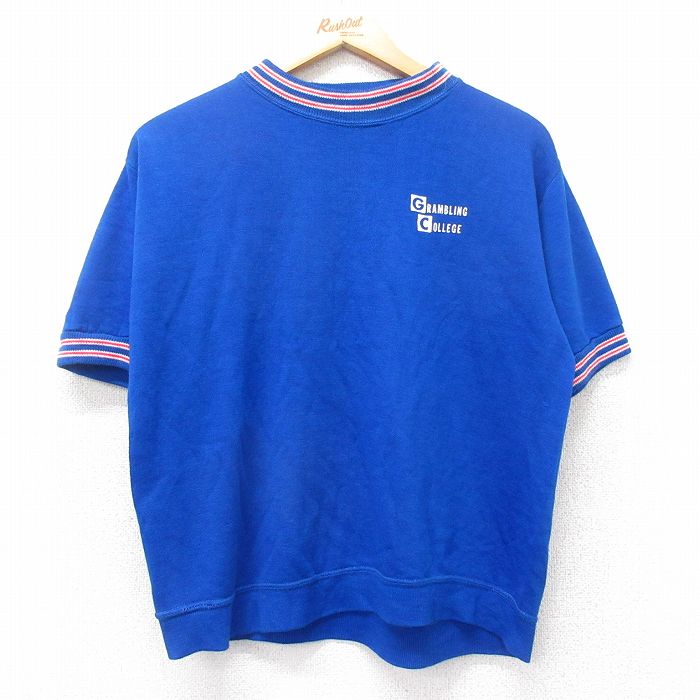M★古着 半袖 スウェット メンズ 80年代 80s GRAMBLING COLLEGE クルーネック 青他 ブルー 25sep30 中古 スエット トレーナー トップス