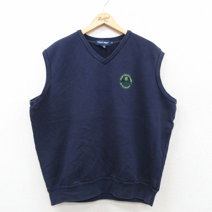 XL★古着 ラルフローレン ポロゴルフ ノースリーブ ブランド スウェット メンズ 90年代 90s CLUB CORP 大きいサイズ Vネック 濃紺26feb03