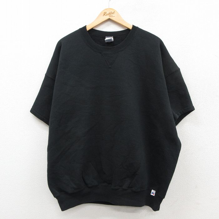 XL★古着 ラッセル 半袖 スウェット メンズ 00年代 00s 無地 大きいサイズ クルーネック 黒【spe】26feb03