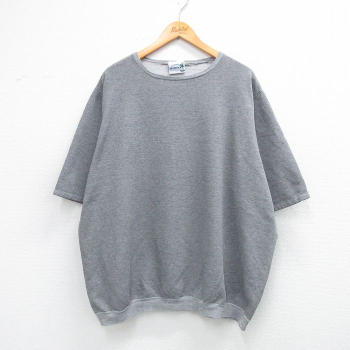 XL★古着 半袖 スウェット メンズ 90年代 90s 無地 大きいサイズ クルーネック USA製 グレー 霜降り 26feb06