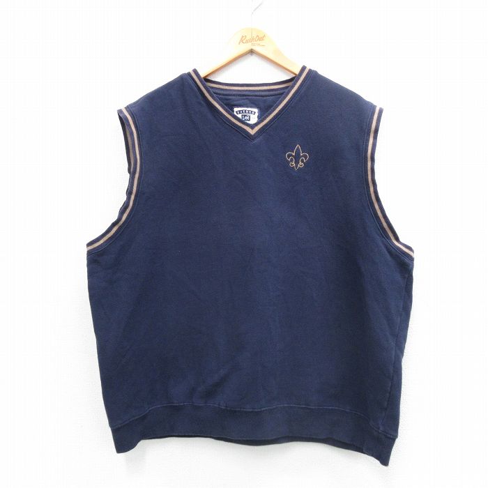 XL★古着 リー Lee ノースリーブ スウェット メンズ 00年代 00s ユリの紋章 大きいサイズ Vネック 紺他 26feb06
