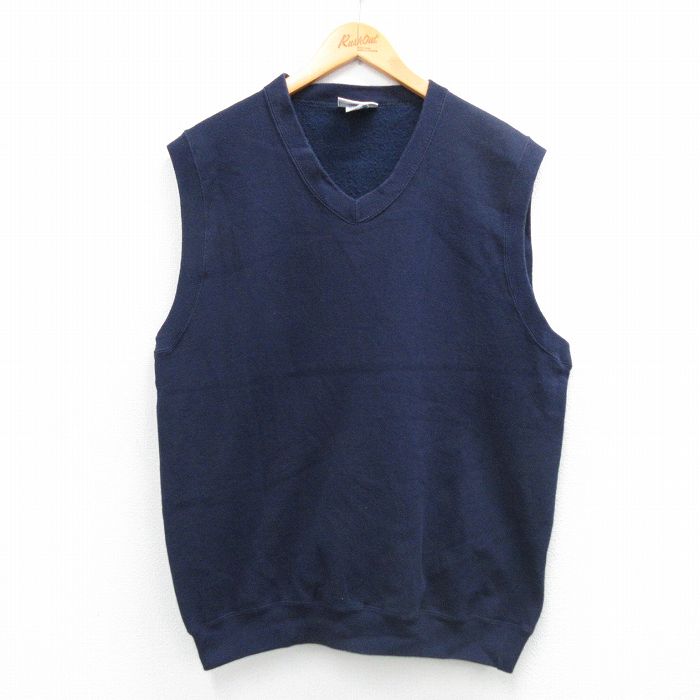 L★古着 リーボック ノースリーブ スウェット メンズ 90年代 90s 無地 Vネック USA製 紺 26feb06