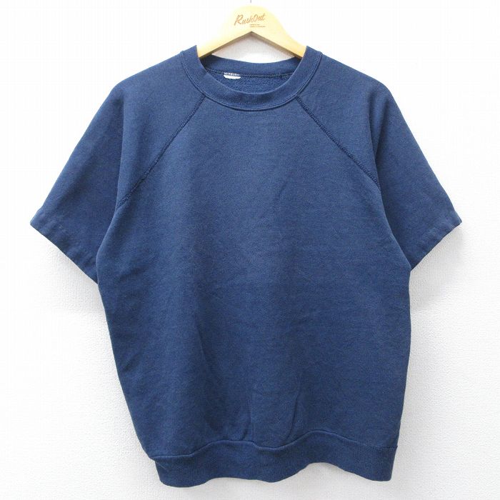 XL★古着 半袖 スウェット メンズ 80年代 80s 無地 ラグラン クルーネック 紺 26feb07