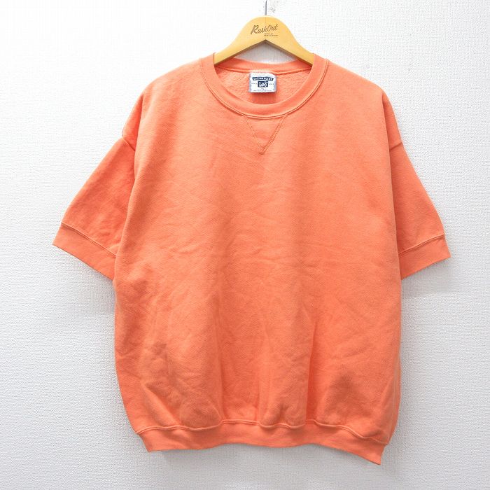 XL★古着 リー Lee 半袖 スウェット メンズ 90年代 90s 無地 クルーネック USA製 オレンジ【spe】 26feb07