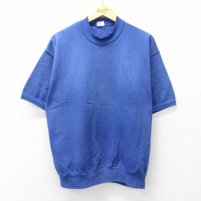 XL★古着 半袖 スウェット メンズ 90年代 90s 無地 モックネック ハイネック 青 26feb07