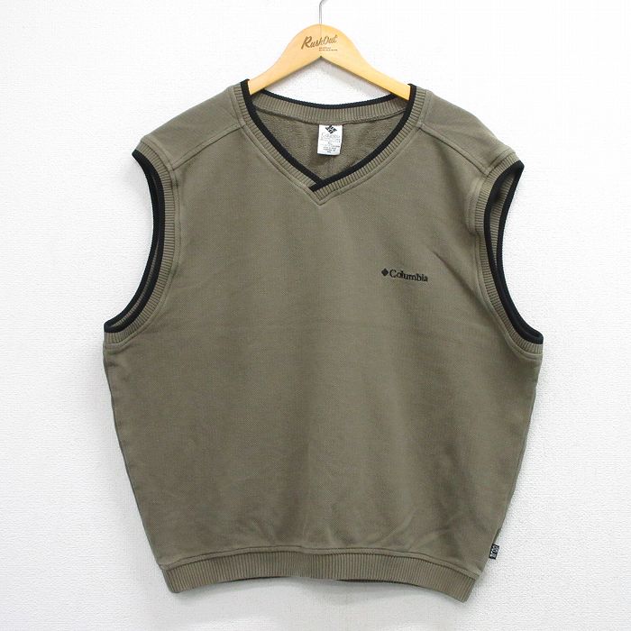 XL★古着 コロンビア ノースリーブ スウェット メンズ 90年代 90s ワンポイントロゴ Vネック 茶系他【spe】 26apr27