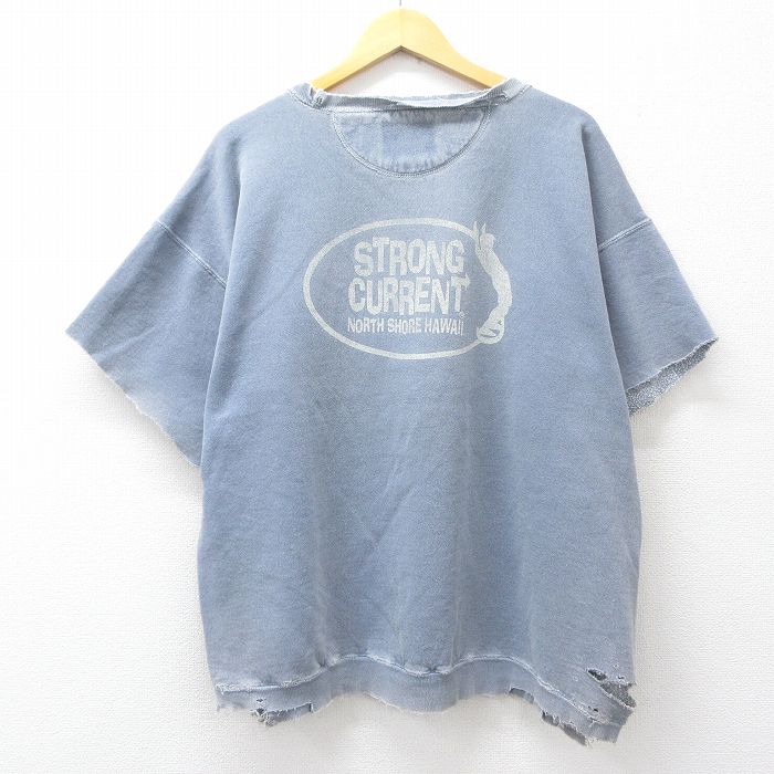 90s 半袖スウェット STRONG CURRENT ネイビー XL | 古着