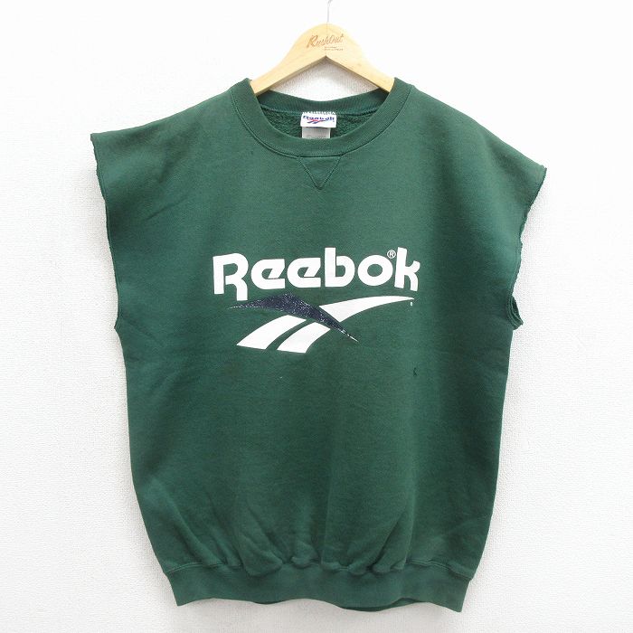 リーボック 90s ノースリーブスウェット ビッグロゴ グリーン メンズXL相当 | 古着