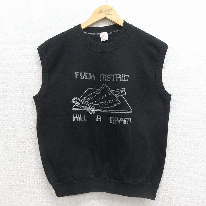 80s ノースリーブスウェット FUCK METRIC ブラック メンズM相当 | 古着
