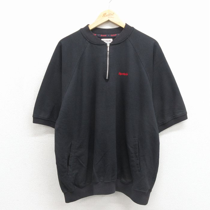 リーボック 00s 半袖ハーフジップスウェット ワンポイントロゴ ブラック メンズXL相当 | 古着