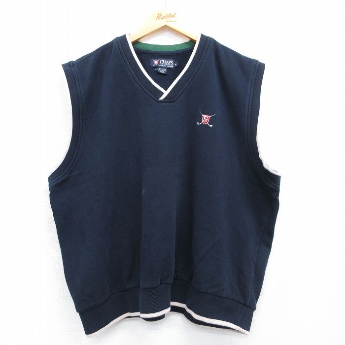 ラルフローレン 90s ノースリーブスウェット ワンポイントロゴ ネイビー メンズXL相当 | 古着