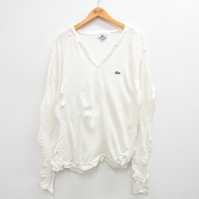 【50%OFF】M★古着 ラコステ LACOSTE 長袖 ブランド セーター メンズ 90年代 90s ワンポイントロゴ アクリル Vネック USA製 白 ホワイト 23sep22 中古 ニット トップス