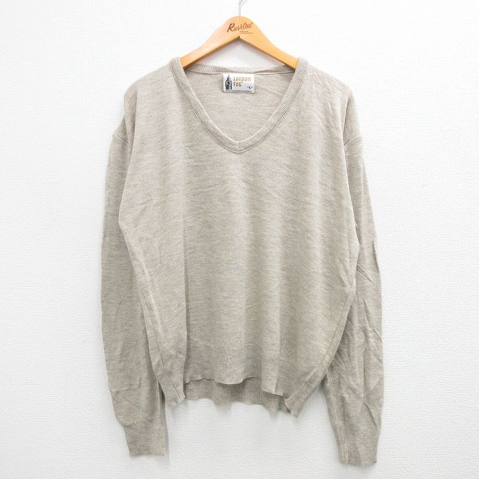 XL★古着 ロンドンフォグ 長袖 セーター メンズ 90年代 90s 大きいサイズ アクリル Vネック USA製 ベージュ系 カーキ 23oct09 中古 ニット トップス