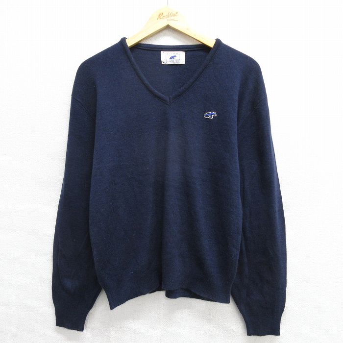 【50%OFF】M★古着 長袖 セーター メンズ 80年代 80s アクリル Vネック 紺 ネイビー 23oct31 中古 ニット トップス