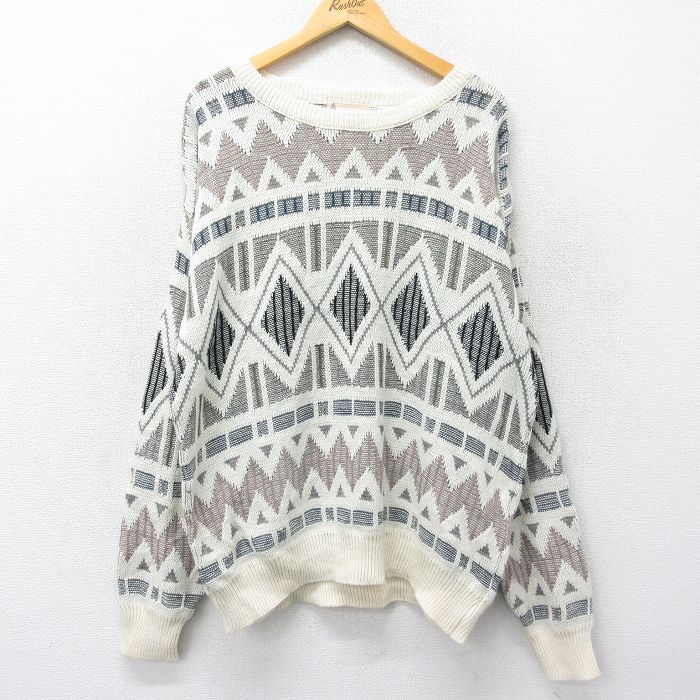 XL★古着 ロンドンフォグ 長袖 セーター メンズ 90年代 90s クルーネック 白他 ホワイト 24jan08 中古 ニット トップス