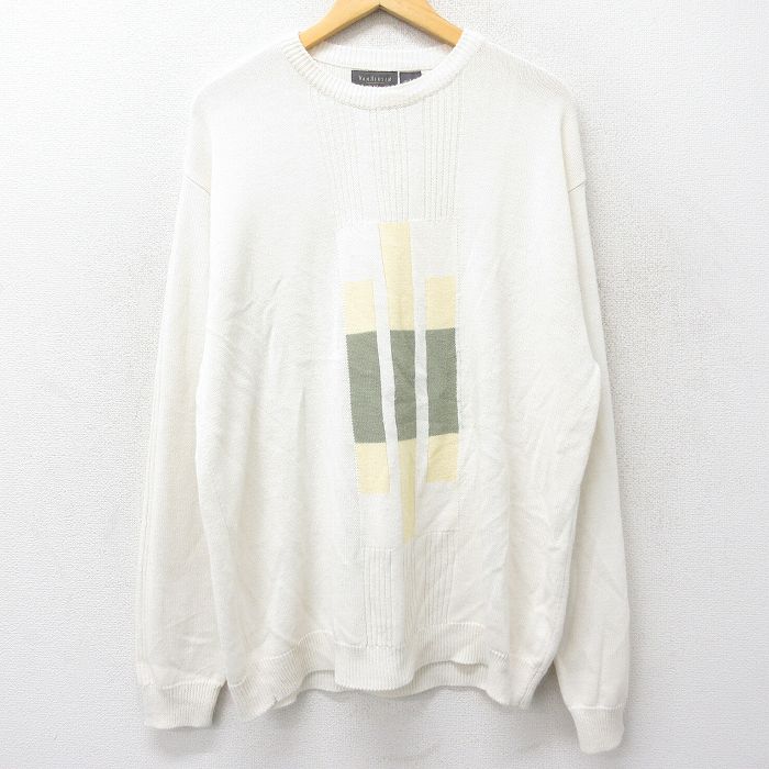 XL★古着 バンヒューセン 長袖 セーター メンズ 00年代 00s アクリル クルーネック 白 ホワイト 24jan15 中古 ニット トップス