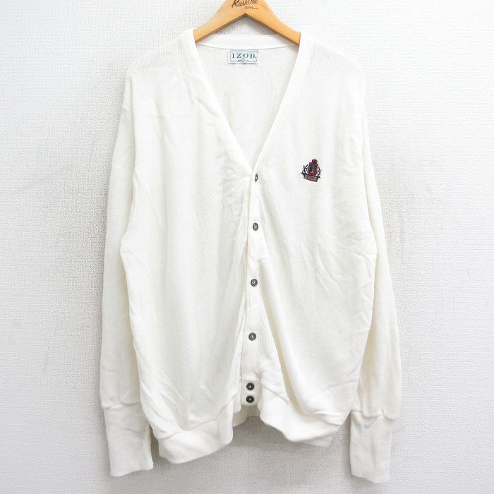 【50%OFF】XL★古着 IZOD 長袖 ニット カーディガン メンズ 90年代 90s ワンポイントロゴ 大きいサイズ USA製 白 ホワイト 24jan25 中古 トップス