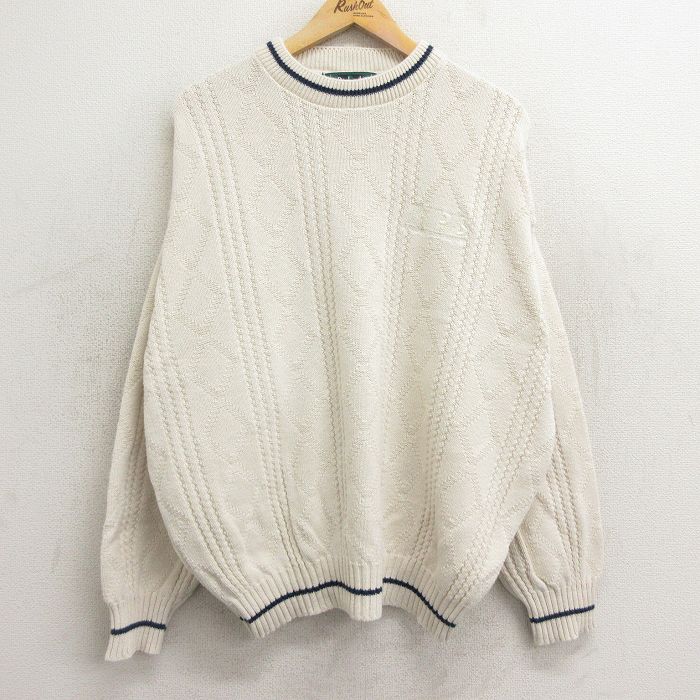 XL★古着 Dunbrooke 長袖 セーター メンズ 90年代 90s RPS 大きいサイズ コットン クルーネック USA製 生成り 24apr19 中古 ニット トップス
