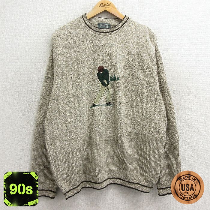 ゴルフ 90s 長袖セーター 刺繍 カーキ XL | 古着
