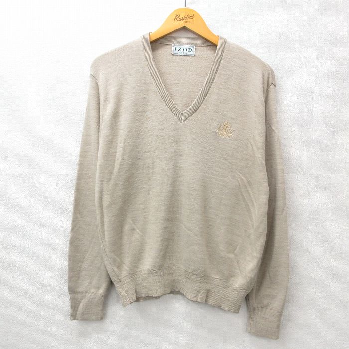 IZOD 90s 長袖セーター ワンポイントロゴ ベージュ M | 古着