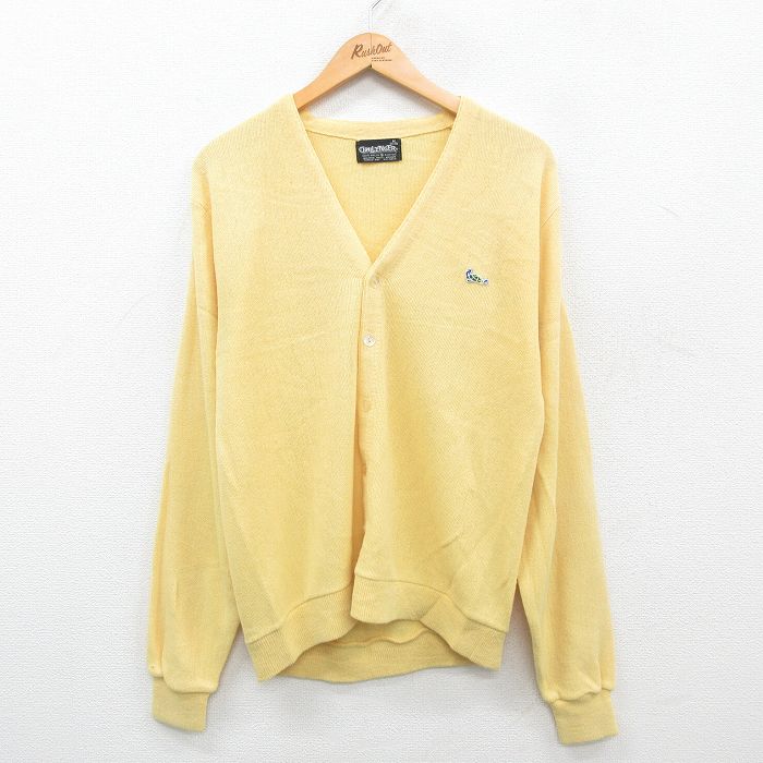 【50%OFF】M★古着 長袖 ニット カーディガン メンズ 90年代 90s アクリル 黄 イエロー 24sep25 中古 トップス
