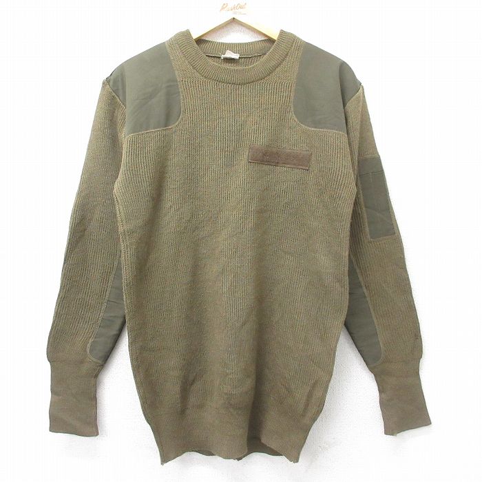 M★古着 長袖 コマンド セーター メンズ ヒジ当て ウール クルーネック 緑系 グリーン 24sep25 中古 ニット トップス