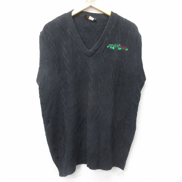 L★古着 ニット ベスト メンズ 90年代 90s garden コットン Vネック USA製 黒 ブラック 24sep26 中古 トップス