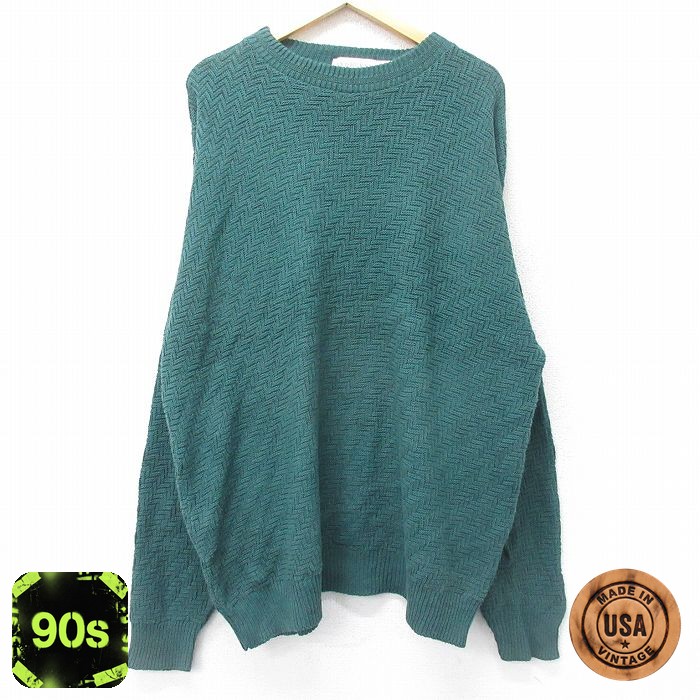 【50%OFF】90s 長袖セーター 手織り グリーン XL | 古着