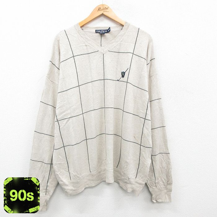 ノーティカ 90s Vネックセーター ワンポイントロゴ カーキ XL | 古着